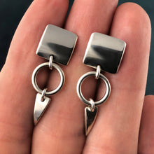 Load image into Gallery viewer, Little Hunter: Silver Geometric Dangle Earrings