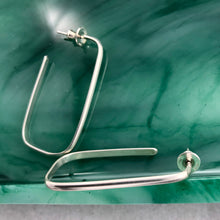 Load image into Gallery viewer, Pretty Parallels: Long Rectangle Silver Post Hoop Earrings