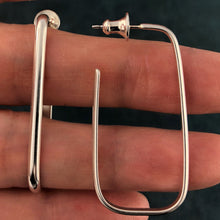 Load image into Gallery viewer, Pretty Parallels: Long Rectangle Silver Post Hoop Earrings