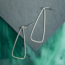 Load image into Gallery viewer, Romp: Long Hammered Silver Triangle Dangle Earrings