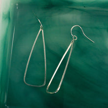 Load image into Gallery viewer, Romp: Long Hammered Silver Triangle Dangle Earrings
