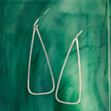 Load image into Gallery viewer, Romp: Long Hammered Silver Triangle Dangle Earrings