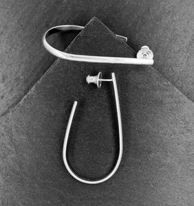 Mellowed: Semi Oval Silver Long Post Hoop Earrings