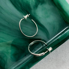 Load image into Gallery viewer, Elliptics: Medium Size Oval Silver Hoop Earrings