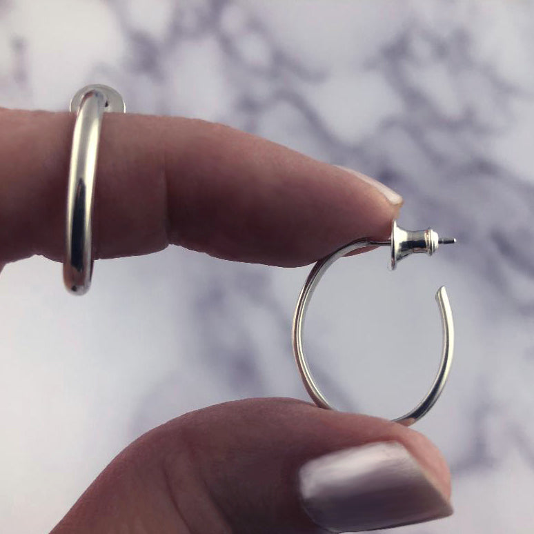 Silver Hoop Earrings- Medium