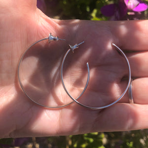 Classic I: 1.5" Large Round Shiny Silver Post Hoop Earrings