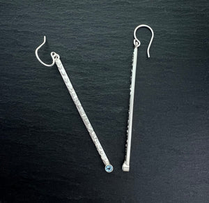 Aquamarine Textured Long Dangle Earrings