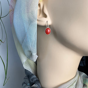 Red Coral Oval Drop Earrings