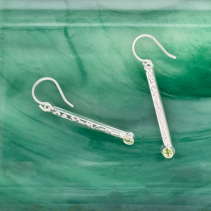 Peridot Textured Sterling and Fine Silver Ear Wire Dangles