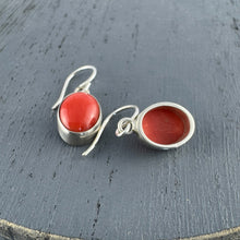 Load image into Gallery viewer, Red Coral Oval Drop Earrings