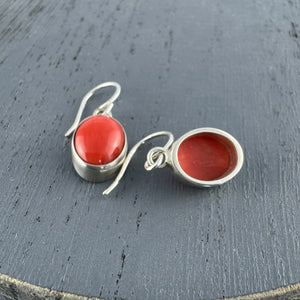 Red Coral Oval Drop Earrings
