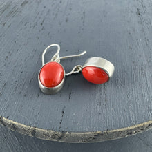 Load image into Gallery viewer, Red Coral Oval Drop Earrings