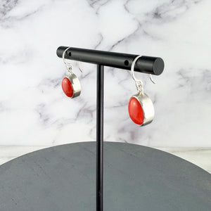 Red Coral Oval Drop Earrings