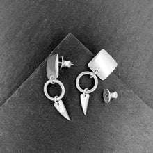 Load image into Gallery viewer, Little Hunter: Silver Geometric Dangle Earrings