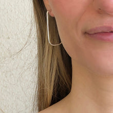 Load image into Gallery viewer, Pretty Parallels: Long Rectangle Silver Post Hoop Earrings