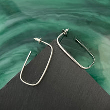 Load image into Gallery viewer, Pretty Parallels: Long Rectangle Silver Post Hoop Earrings