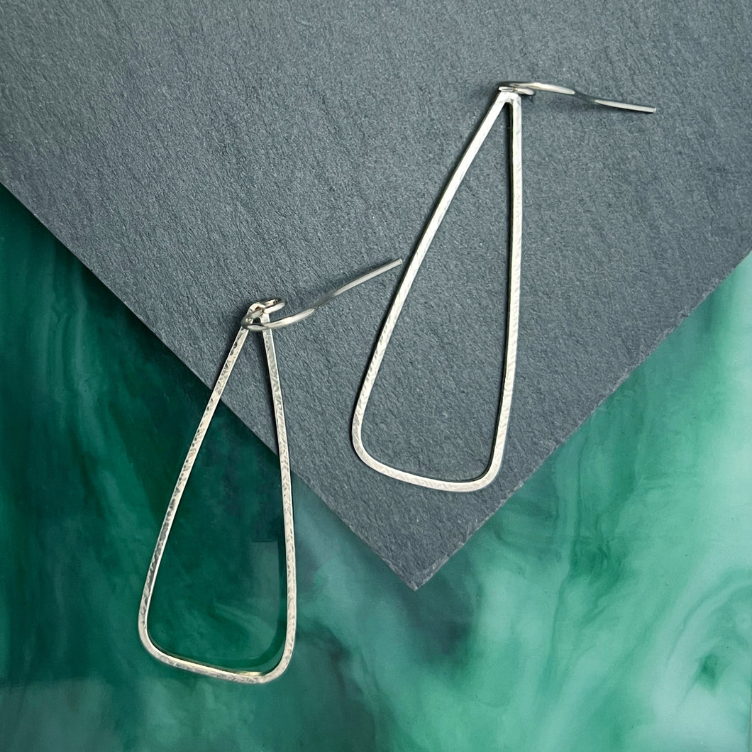 Romp: Long Hammered Silver Triangle Dangle Earrings