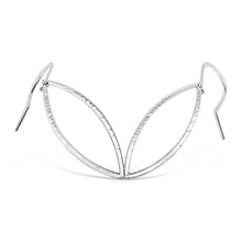 Load image into Gallery viewer, silver hammered leaf shaped hoops on ear wires on white background